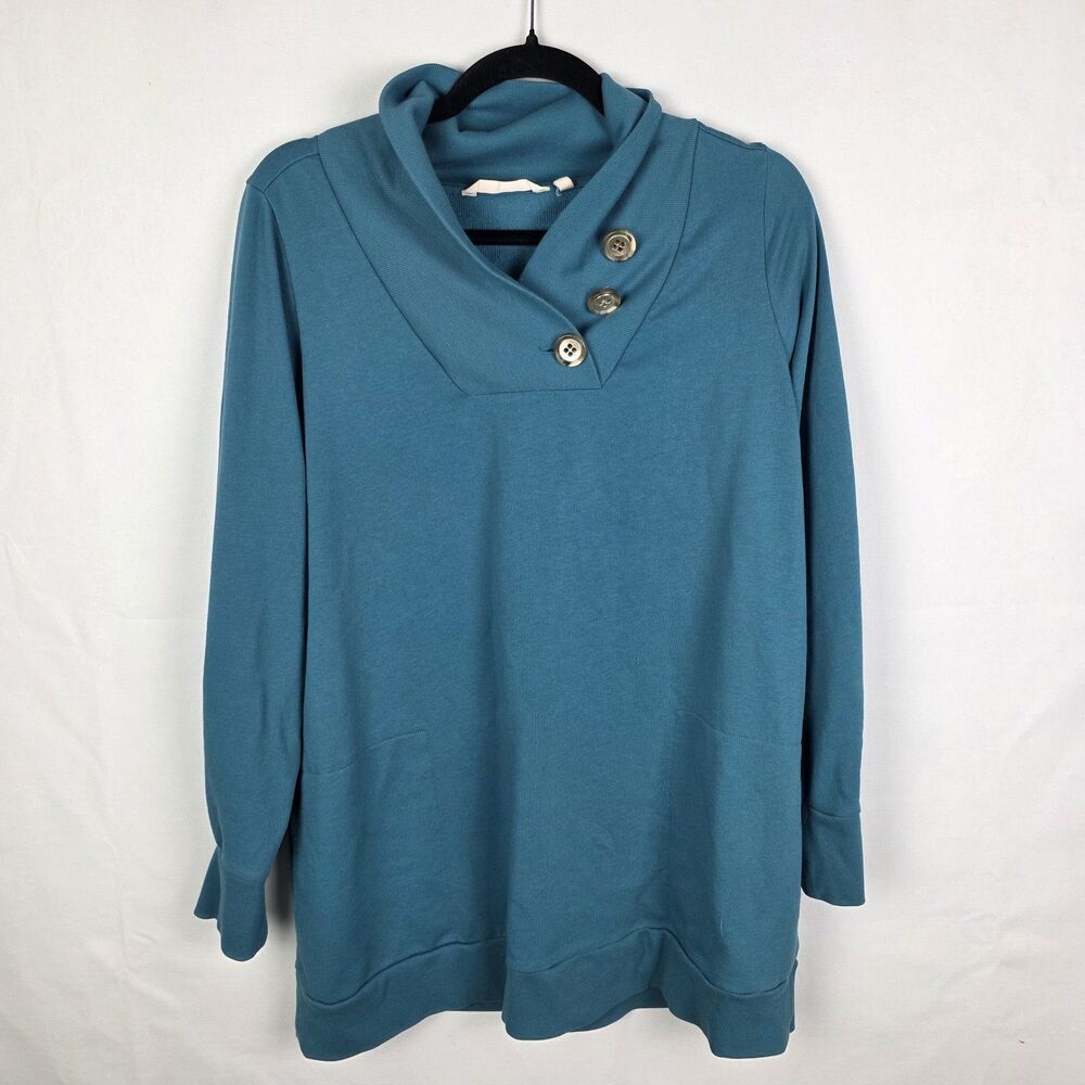 Soft Surroundings Winifred Pullover Blue French Terry Sweater Tunic Top Size Med
